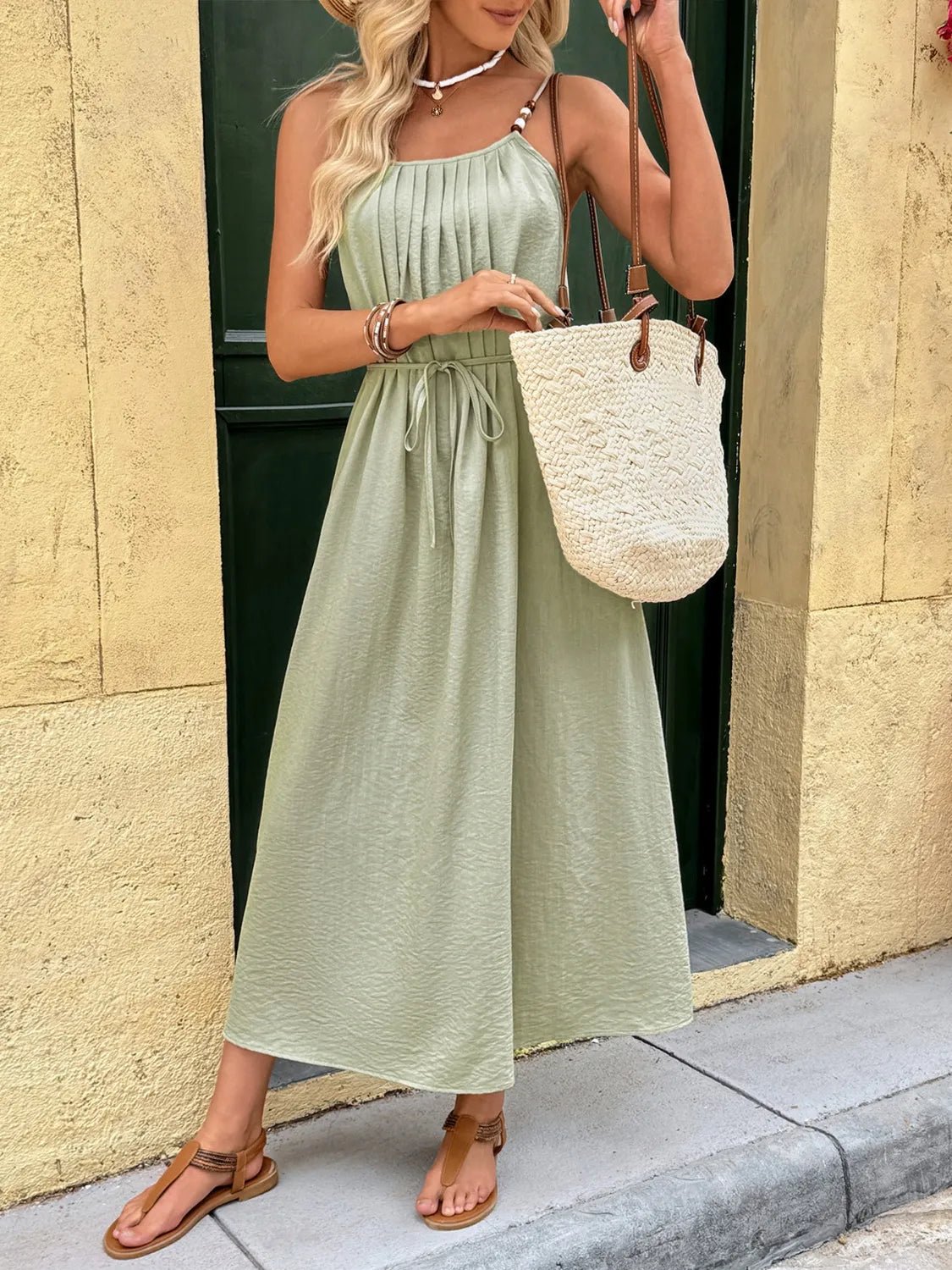 Pleated Adjustable Strap Cami Dress - adritiX