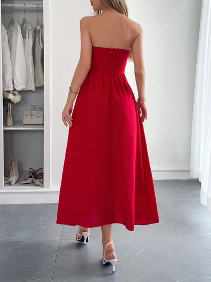 Strapless A-Line Midi Dress with Pockets - adritiX