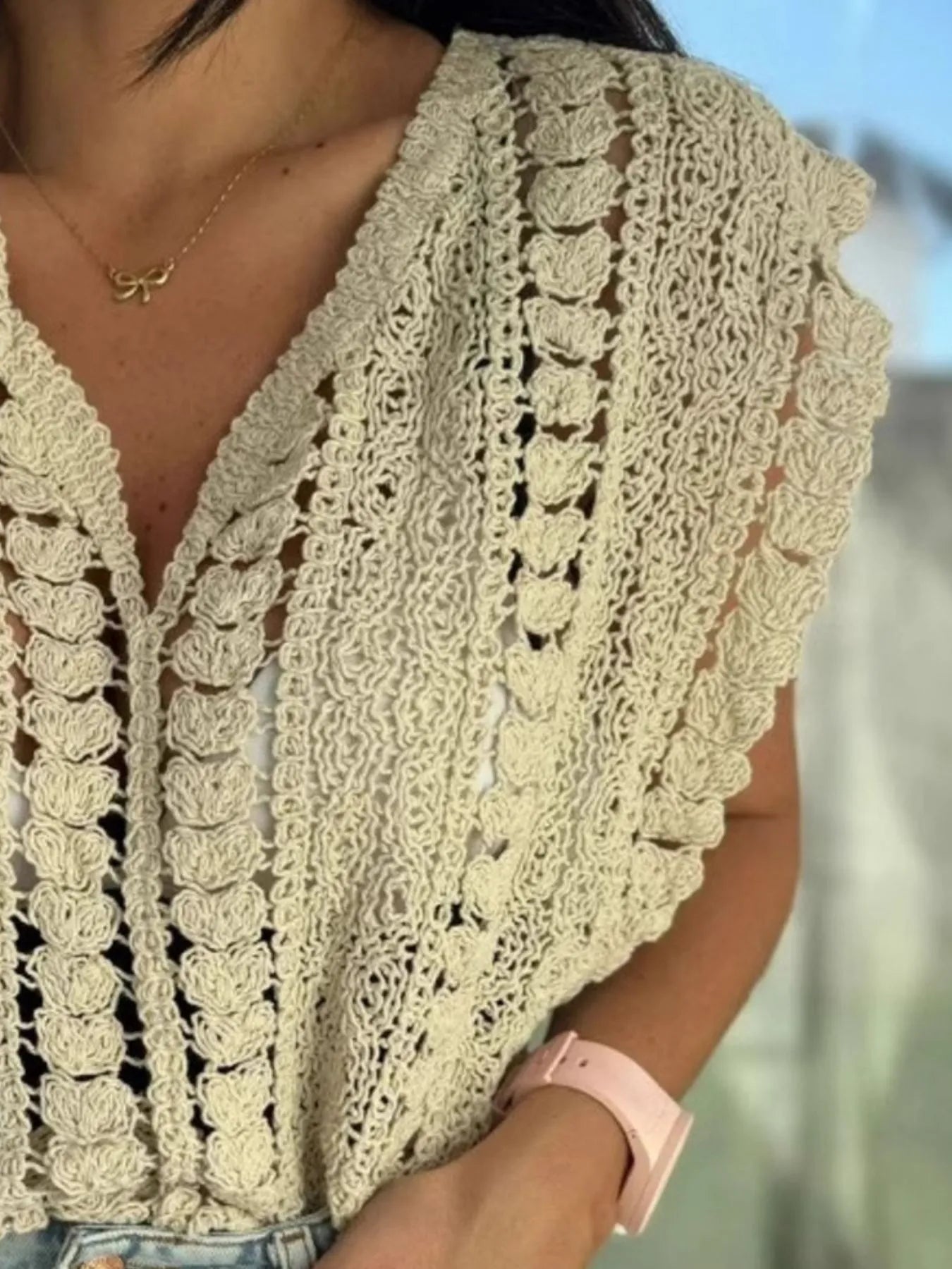 Crochet Knit V-Neck Sweater Vest - adritiX