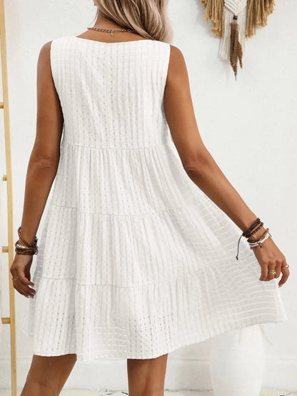 Plaid Round Neck Sleeveless Mini Dress - adritiX