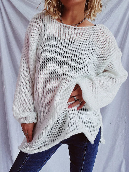 Boat Neck Dropped Shoulder Sweater - adritiX