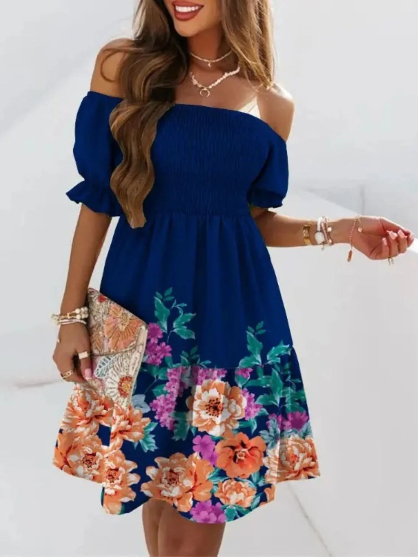Off Shoulder Smocked Summer Dress - adritiX