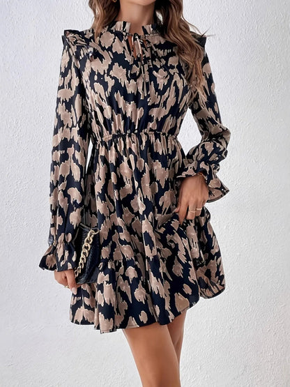 Tie Neck Flounce Sleeve Dress - adritiX