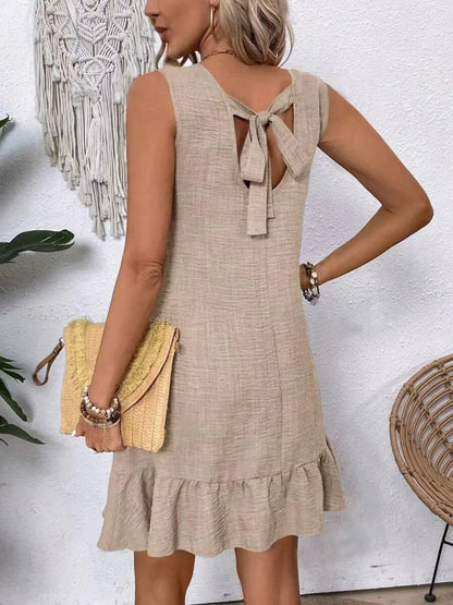 Ruffled Hem Round Neck Sleeveless Dress - adritiX