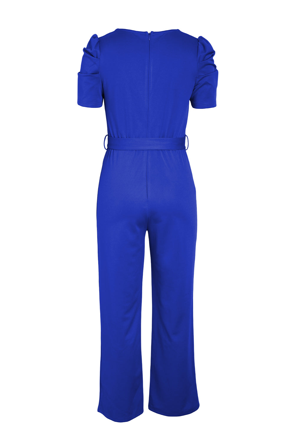 Elegant Belted Puff Sleeve V-Neck Jumpsuit - adritiX