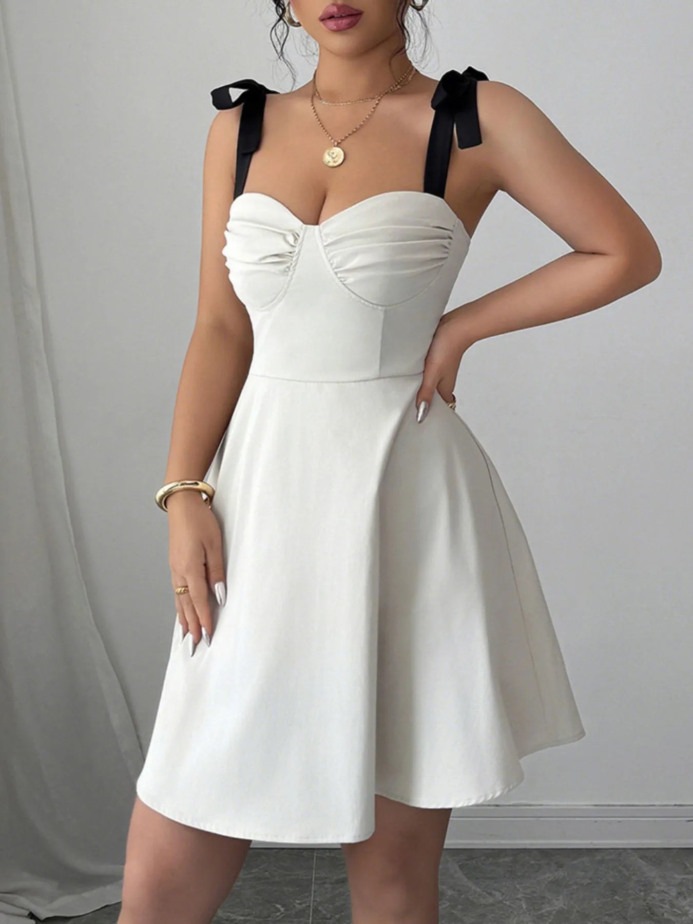 Elegant Sweetheart Neck Tie Shoulder Dress - adritiX