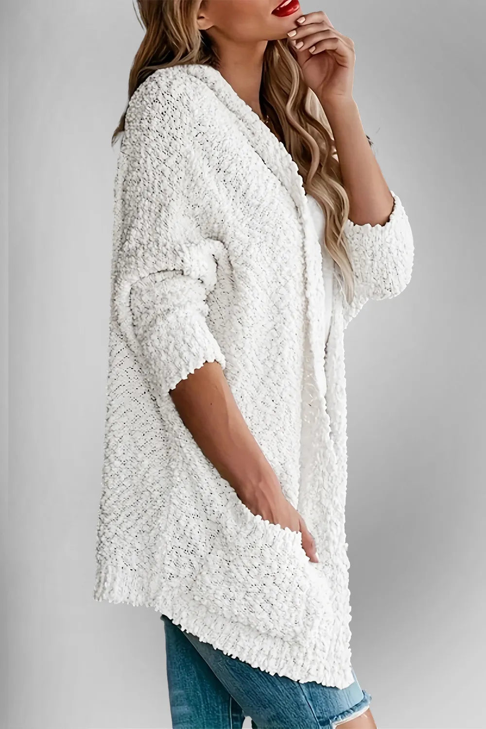 Double Take Pocketed Open Front Long Sleeve Cardigan - adritiX