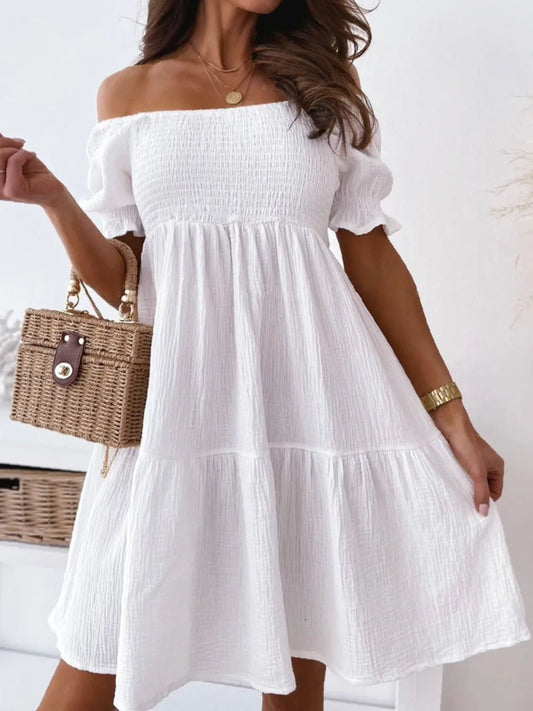 Smocked Off-Shoulder Mini Dress - adritiX