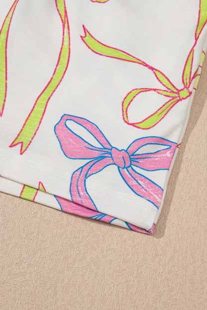 Cheerful Bow Print Elastic Pull On Casual Shorts - adritiX