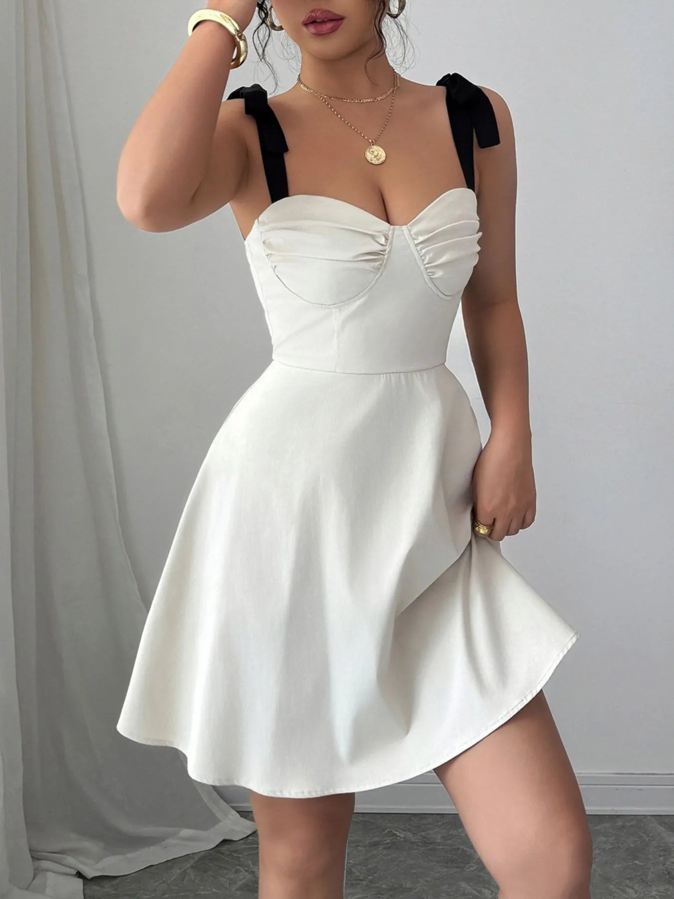Elegant Sweetheart Neck Tie Shoulder Dress - adritiX