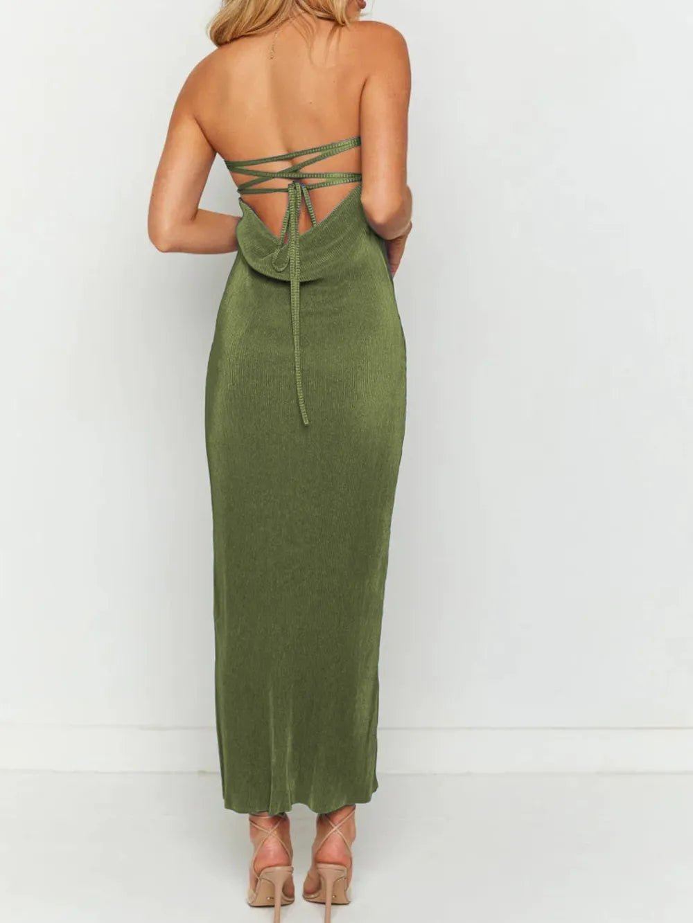 Lace-Up Back Tube Maxi Dress - adritiX