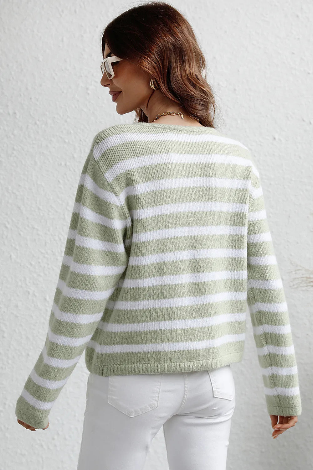 Striped Button Down Long Sleeve Cardigan - adritiX