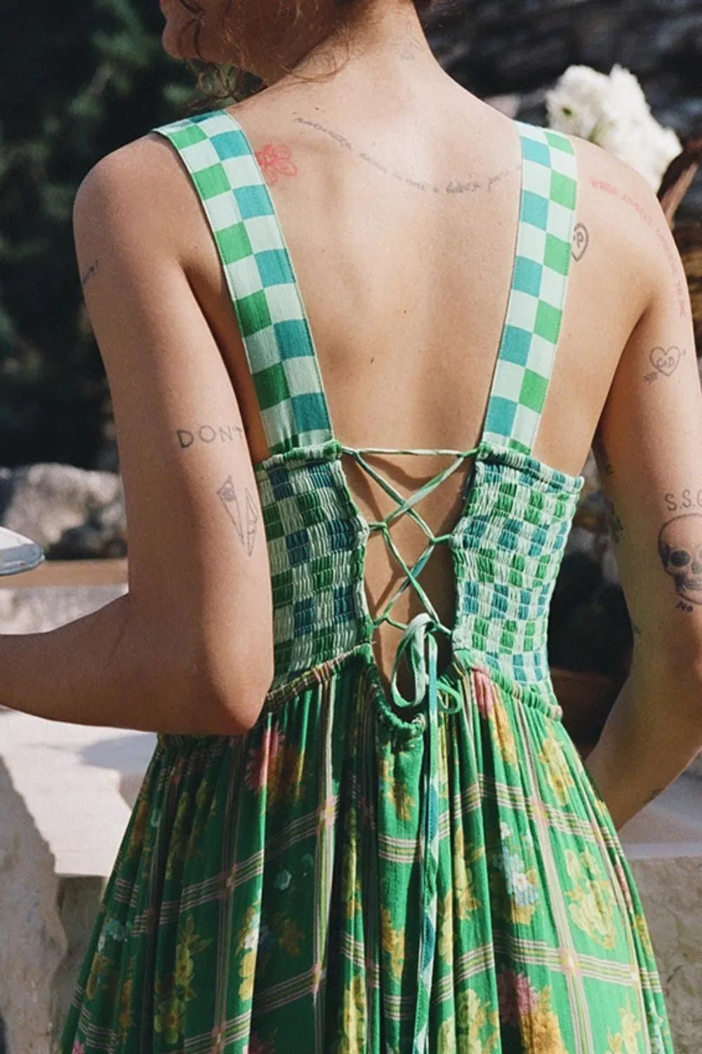 Printed Square Neck Tiered Dress - adritiX
