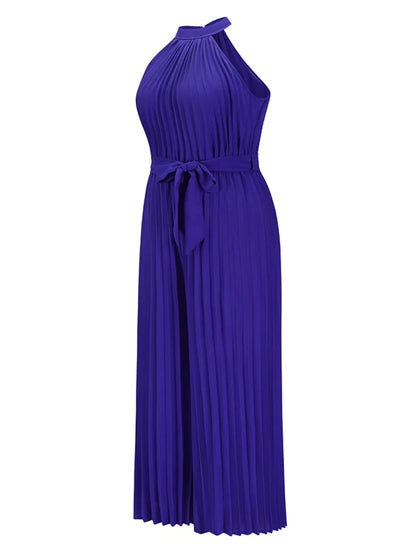 Elegant Cutout Tied Pleated Sleeveless Jumpsuit - adritiX