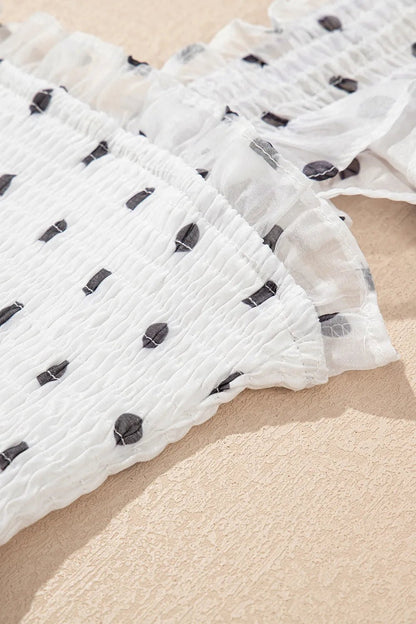 Polka Dot Ruffle Sleeve Smocked Midi Dress - adritiX