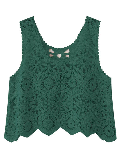 Openwork Round Neck Knit Vest - adritiX