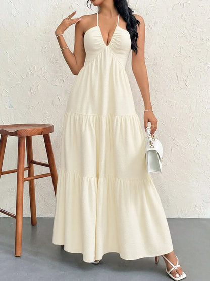 Halter Neck Tiered Maxi Dress - adritiX