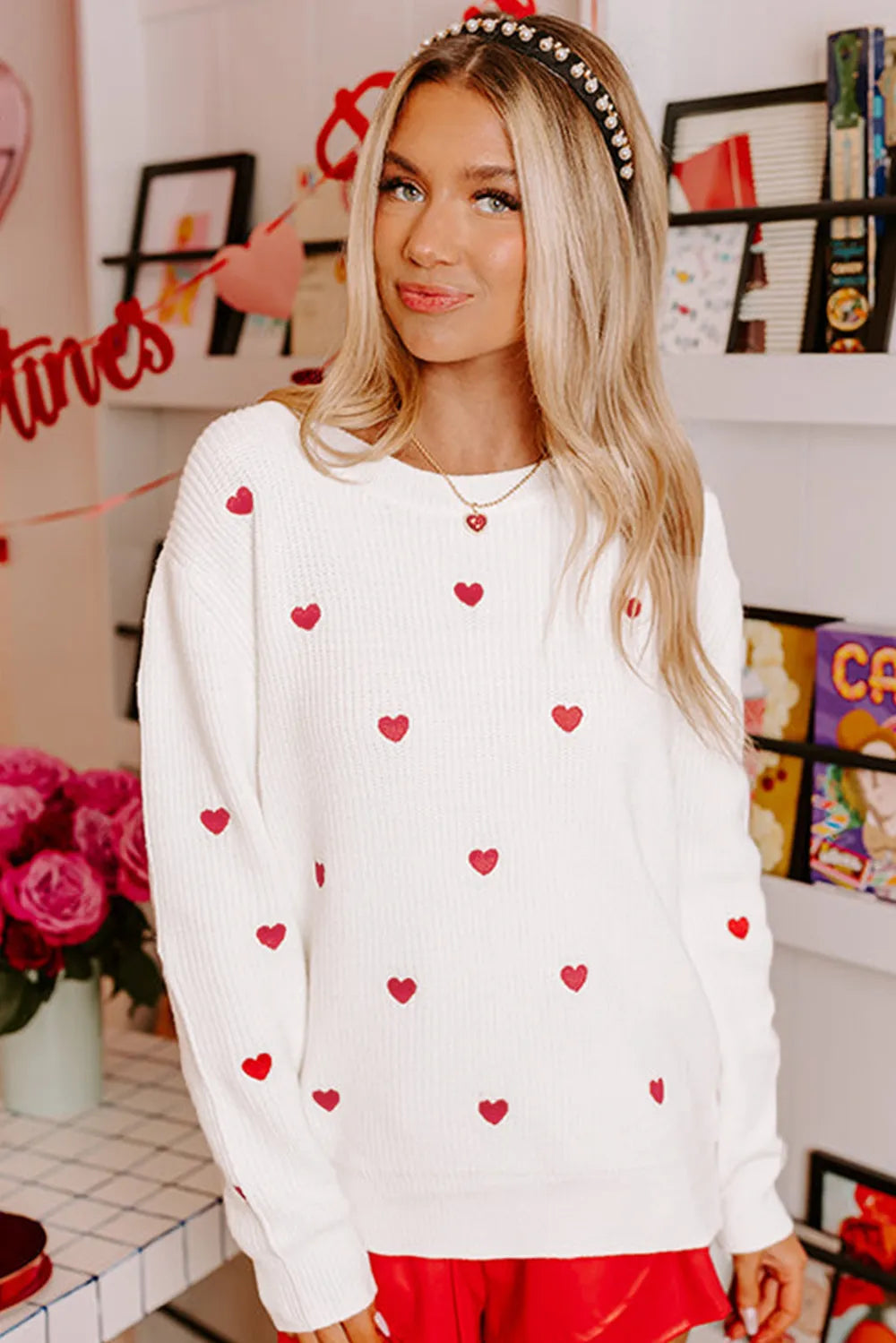 Heart Round Neck Long Sleeve Sweater - adritiX