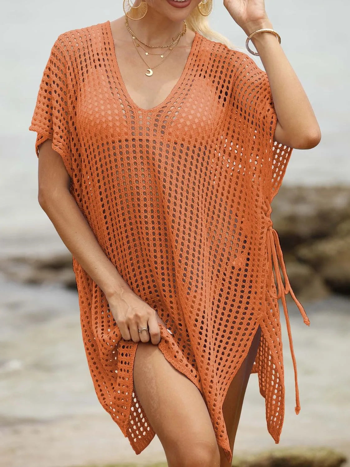 Side Tied V-Neck Cover-Up - adritiX