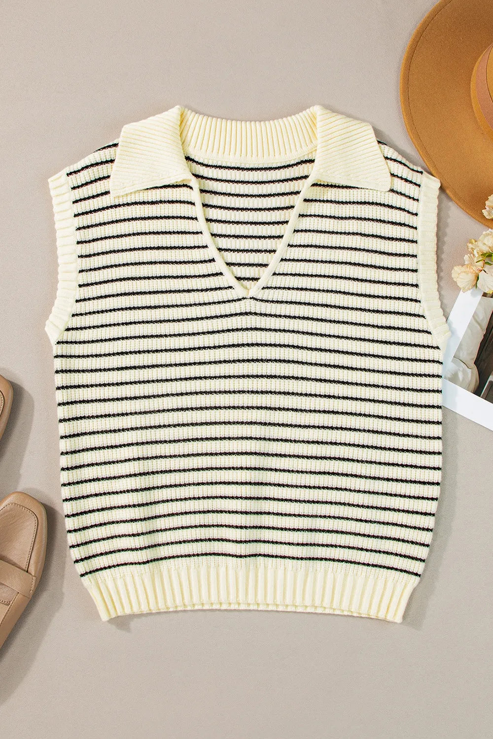 Stripe Turn-Down Johnny Collar Sweater Vest - adritiX