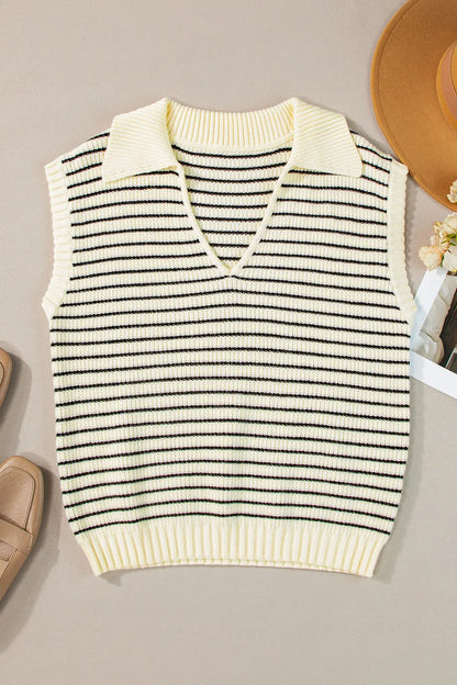 Stripe Turn-Down Johnny Collar Sweater Vest - adritiX