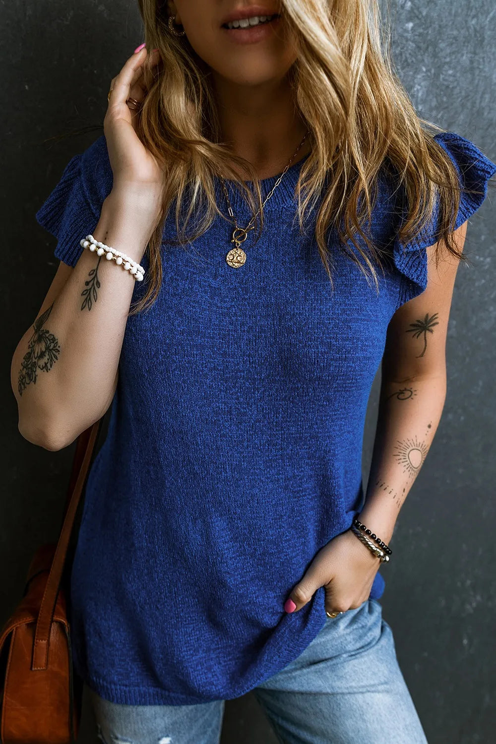 Ruffled Round Neck Knit Top - adritiX