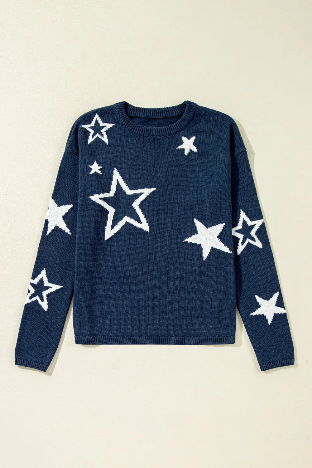 Star Round Neck Long Sleeve Sweater - adritiX