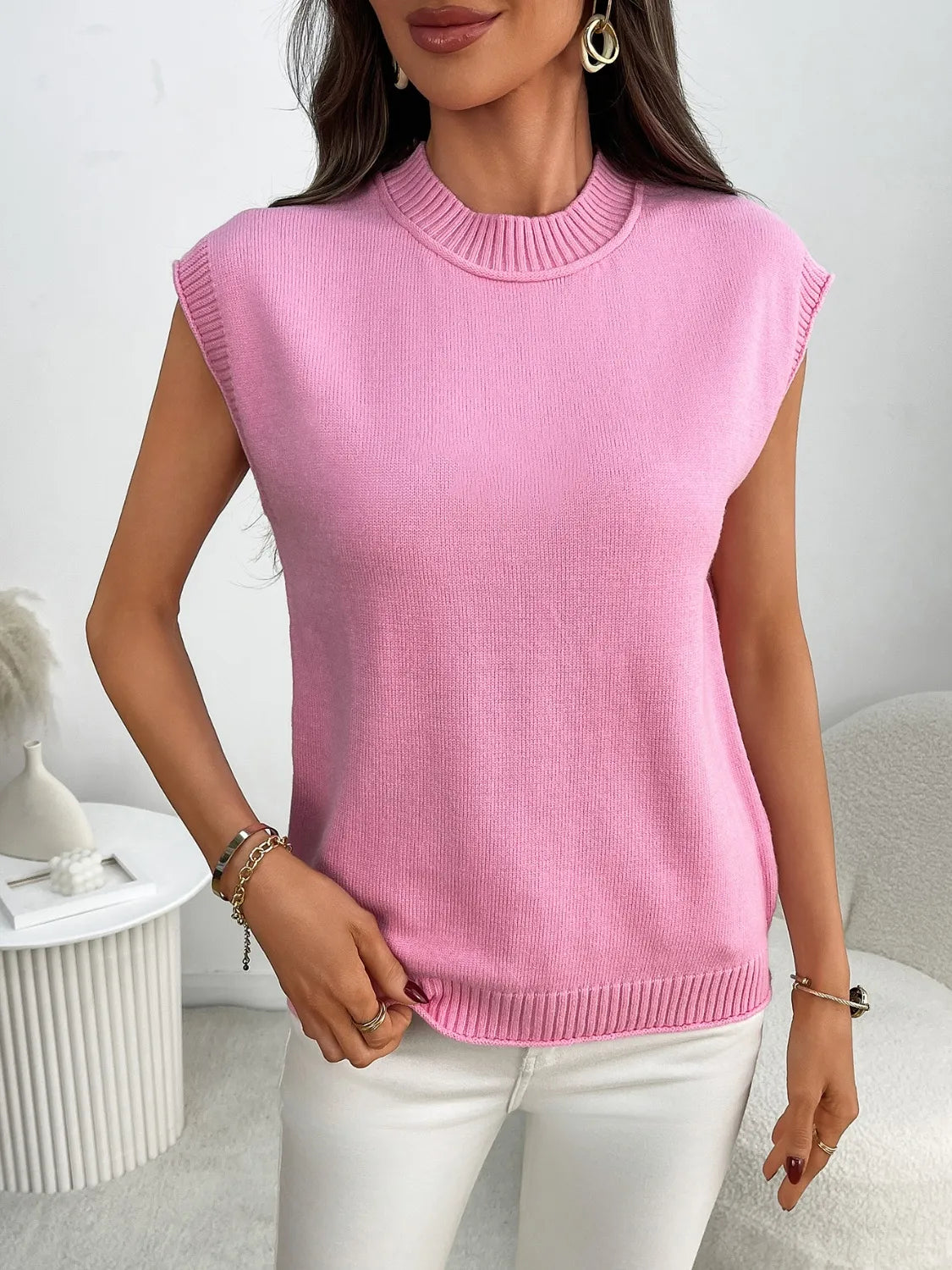 Mock Neck Cap Sleeve Knit Top - adritiX