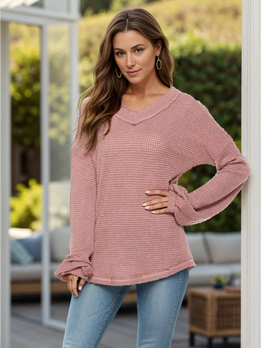 Dropped Shoulder Long Sleeve Knit Top - adritiX