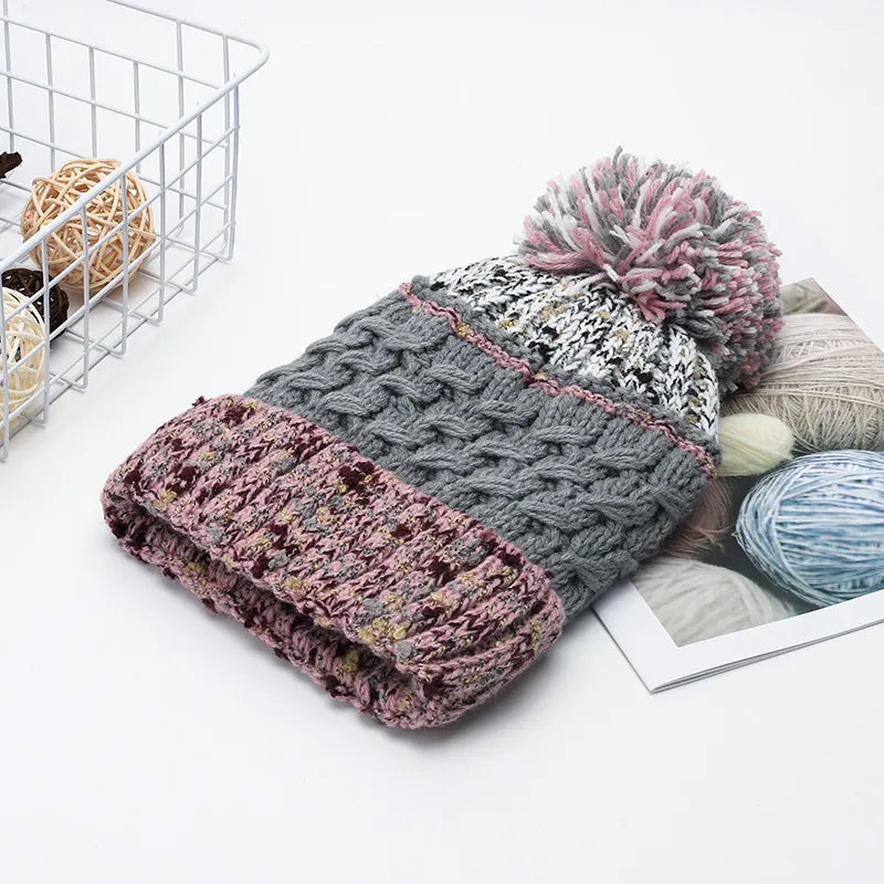 Contrast Thermal Hat with Pompom - adritiX