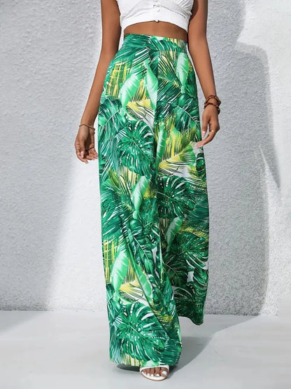 Printed High Waist Wide Leg Pants - adritiX