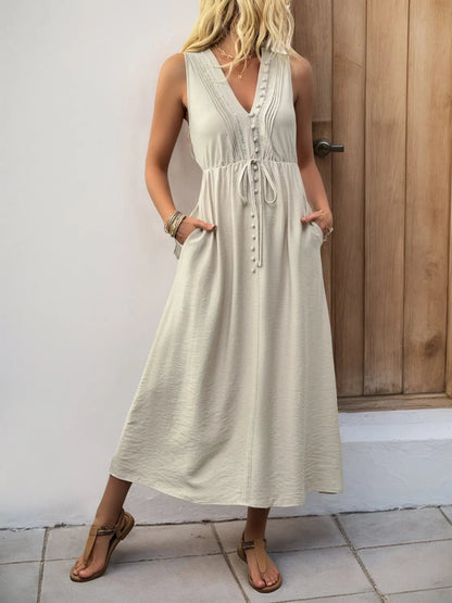 V-Neck Sleeveless Midi Dress - adritiX