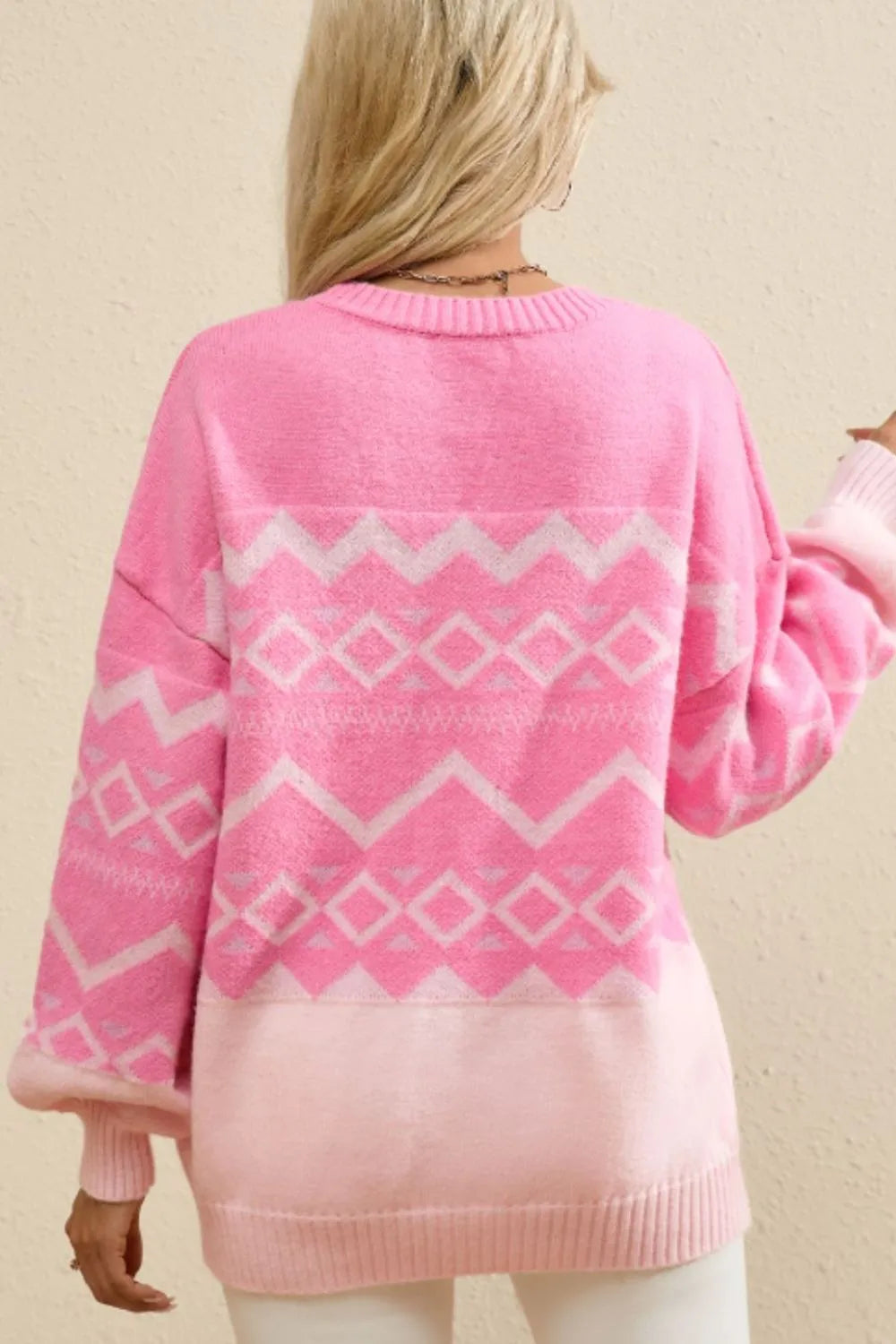 Geometric Drop Shoulder Long Sleeve Sweater - adritiX
