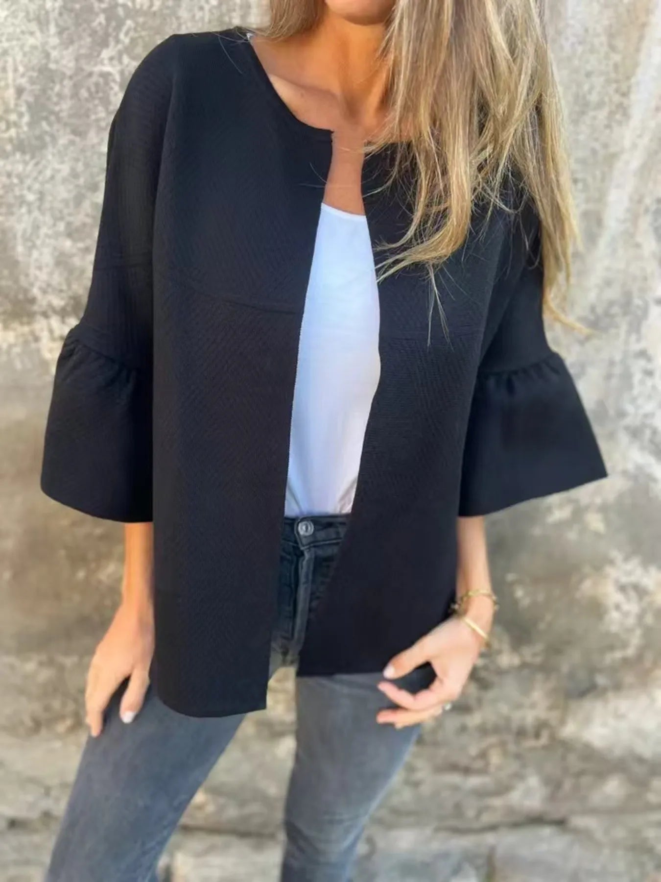 Full Size Bell Sleeve Open Front Cardigan Plus Size - adritiX