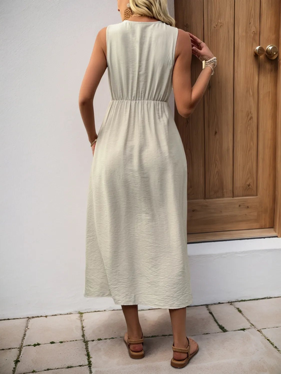 V-Neck Sleeveless Midi Dress - adritiX