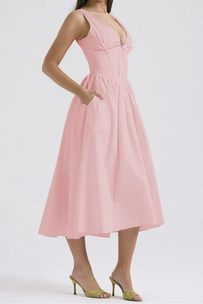 Chic & Sleek Ruched V-Neck Dress with Pockets – Effortless Style for Every Occasion - adritiX