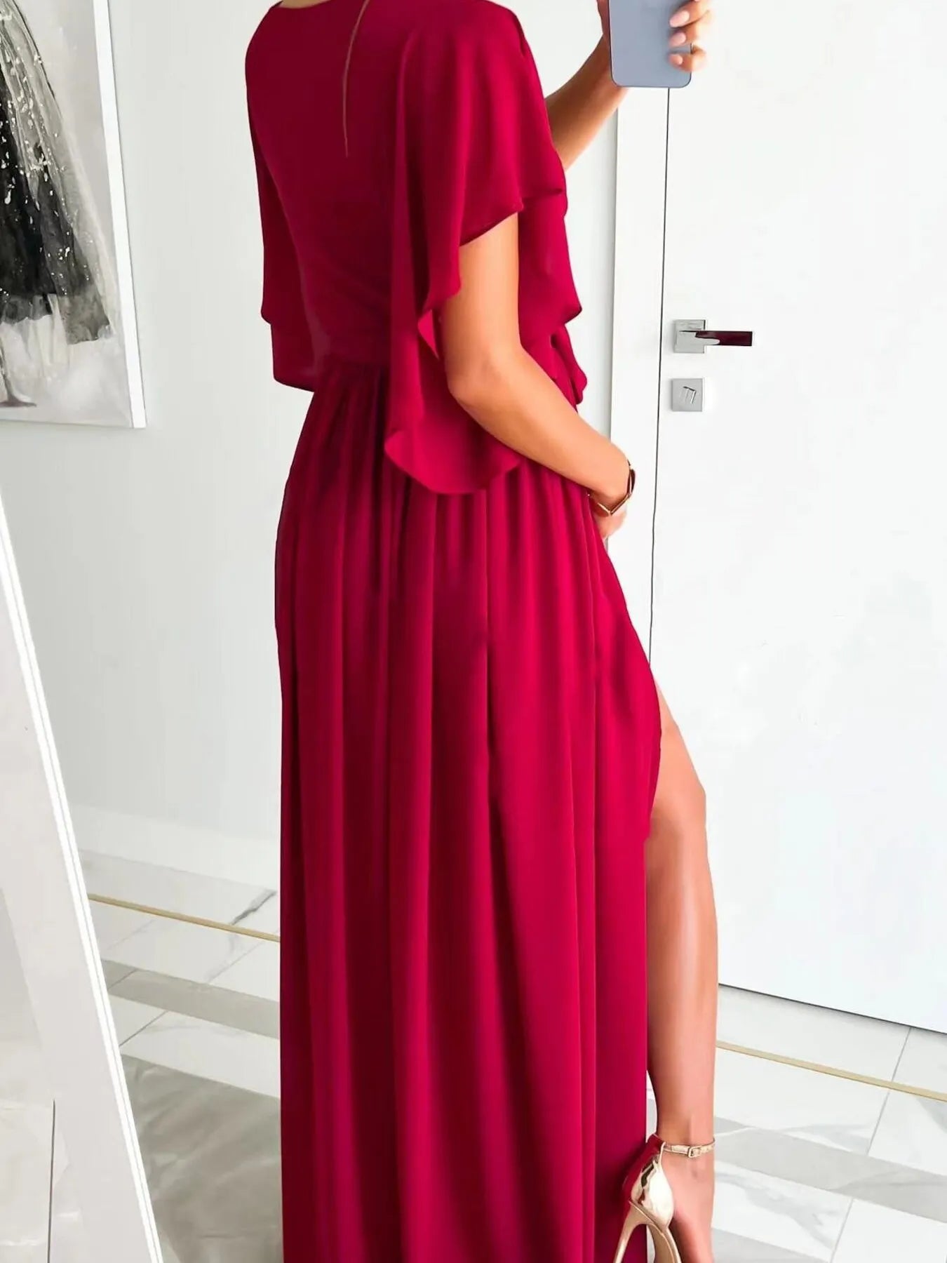 Flutter Sleeve Surplice Tie Waist Dress - adritiX