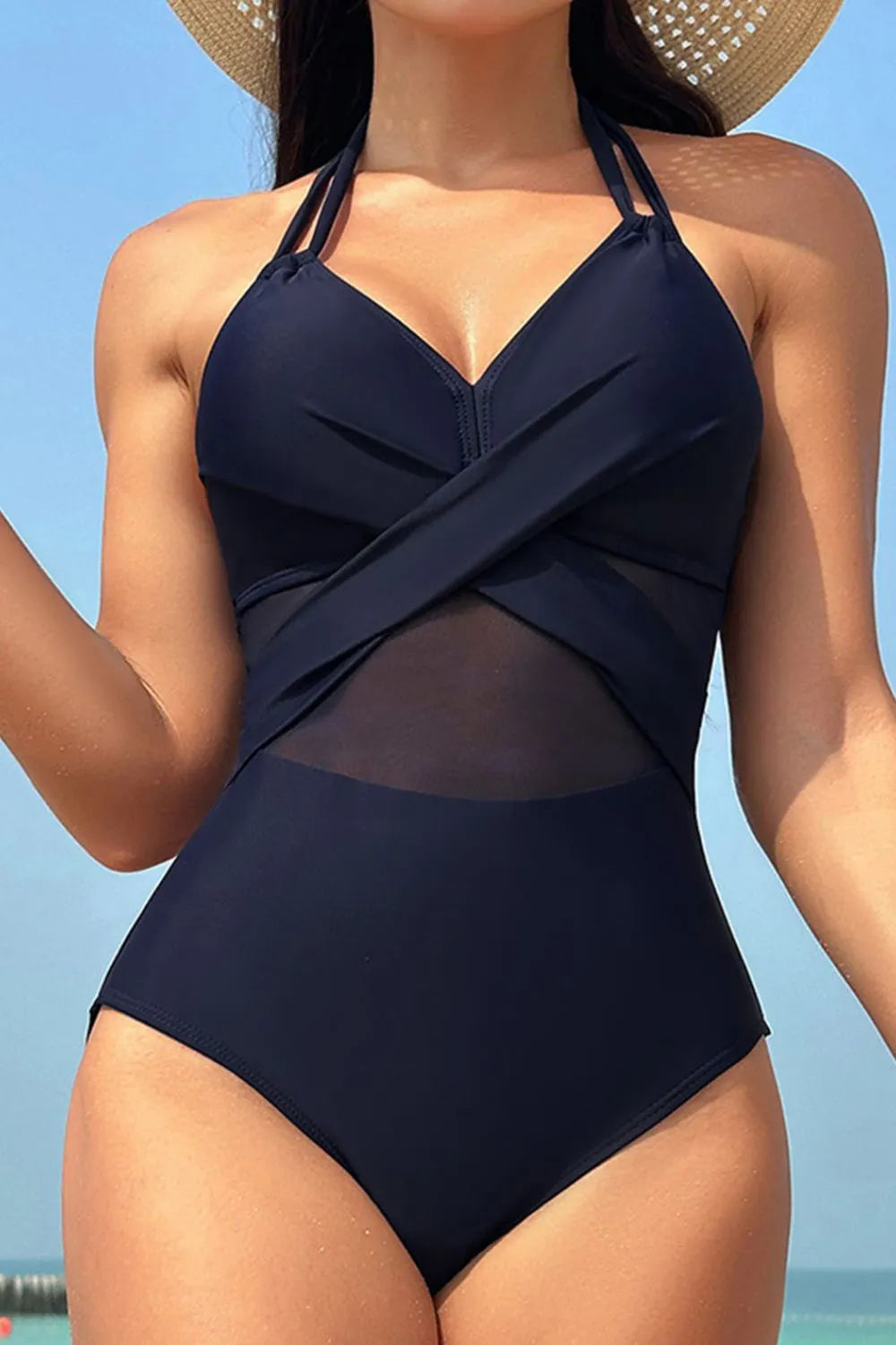 Crisscross Halter Neck One-Piece Swimwear - adritiX