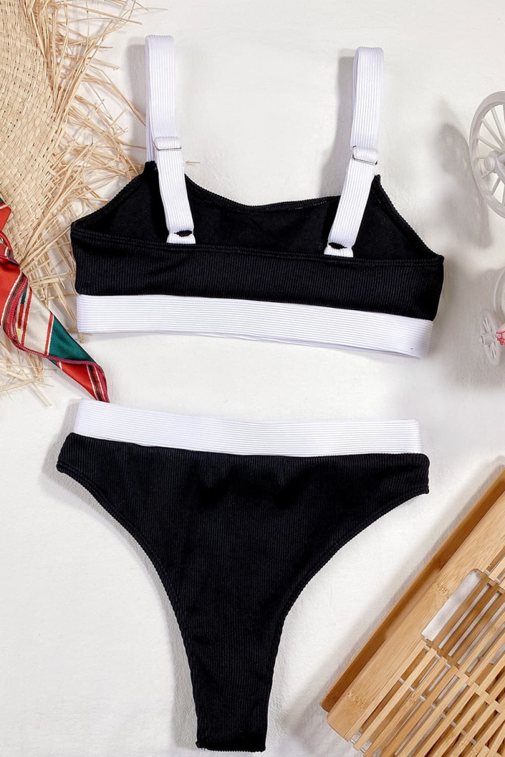 Color Block Scoop Neck Bikini Set - adritiX
