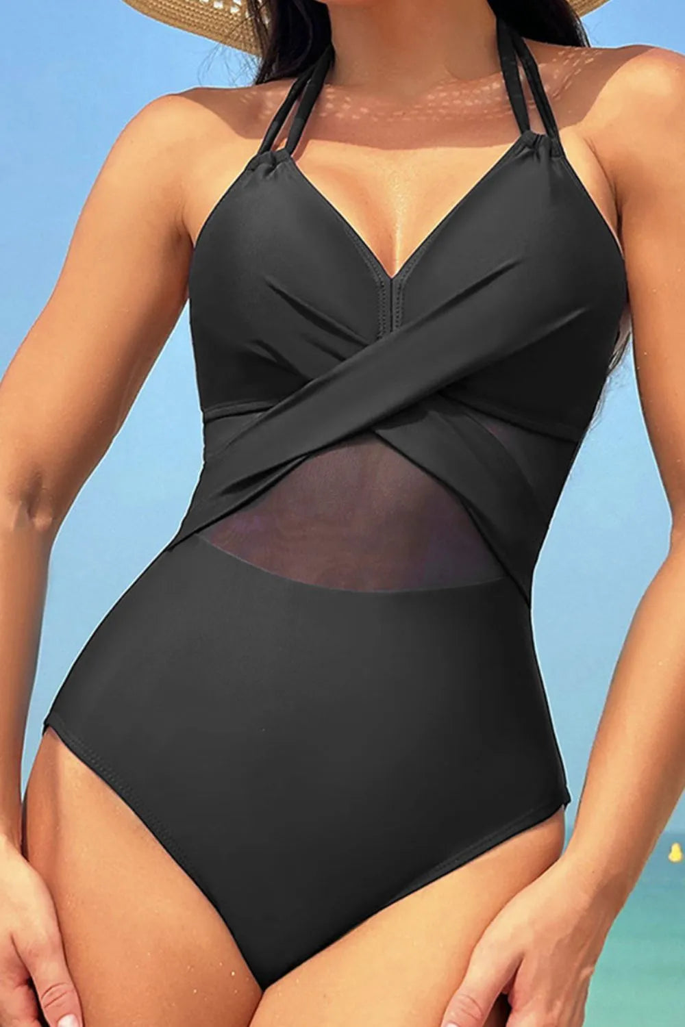 Crisscross Halter Neck One-Piece Swimwear - adritiX