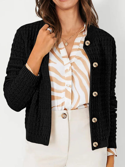 Elegant Textured Knit Button-Front Cardigan - adritiX