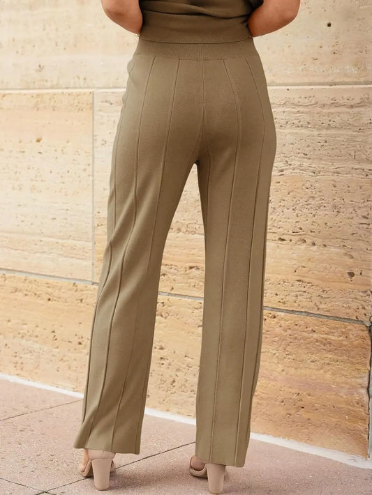 Round Neck Cap Sleeve Top and Pants Knit Set - adritiX