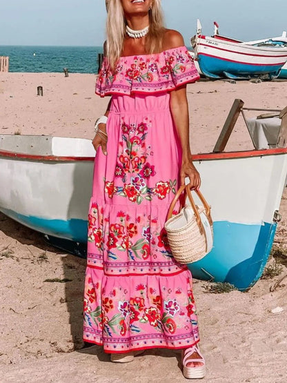 Floral Off Shoulder Ruffle Maxi Dress - adritiX