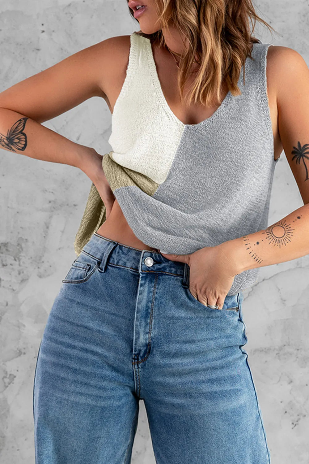 Color Block V-Neck Knit Vest - adritiX