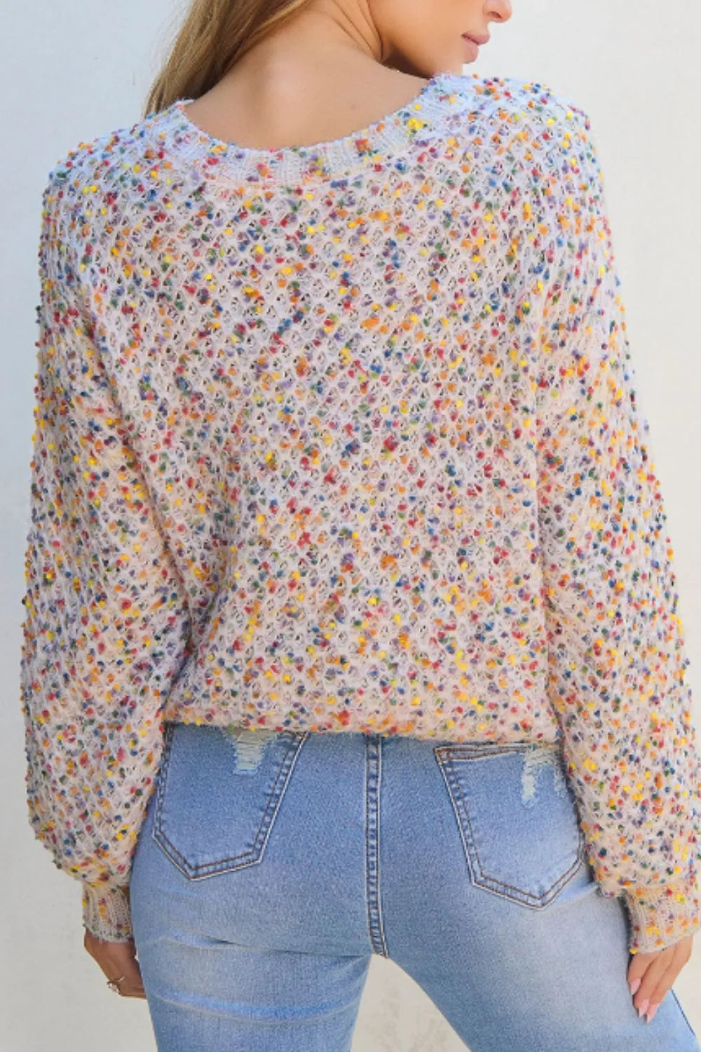 Confetti Round Neck Long Sleeve Sweater - adritiX