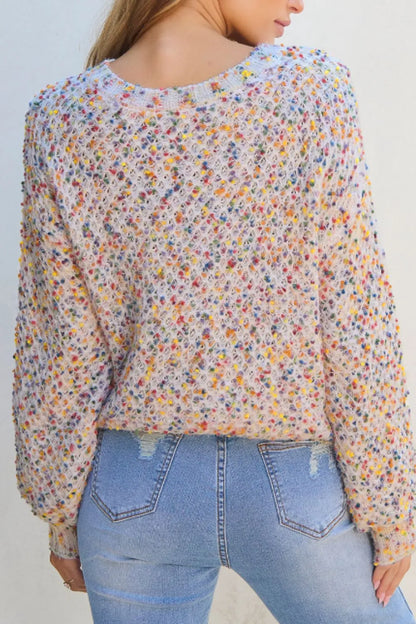 Confetti Round Neck Long Sleeve Sweater - adritiX