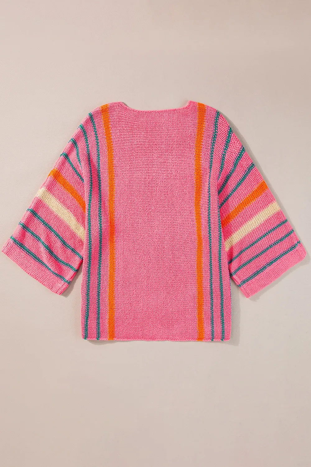 Striped Boat Neck Three-Quarter Sleeve Knit Top - adritiX