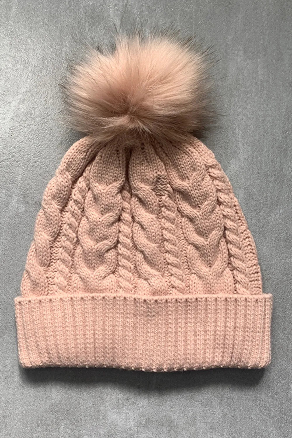 Cable-Knit Cuffed Hat with Pom-pom - adritiX