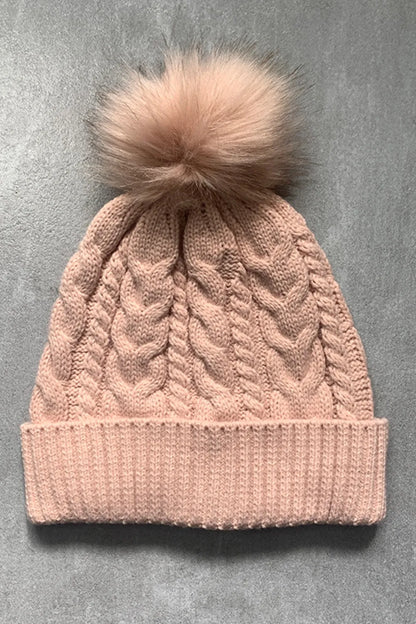 Cable-Knit Cuffed Hat with Pom-pom - adritiX