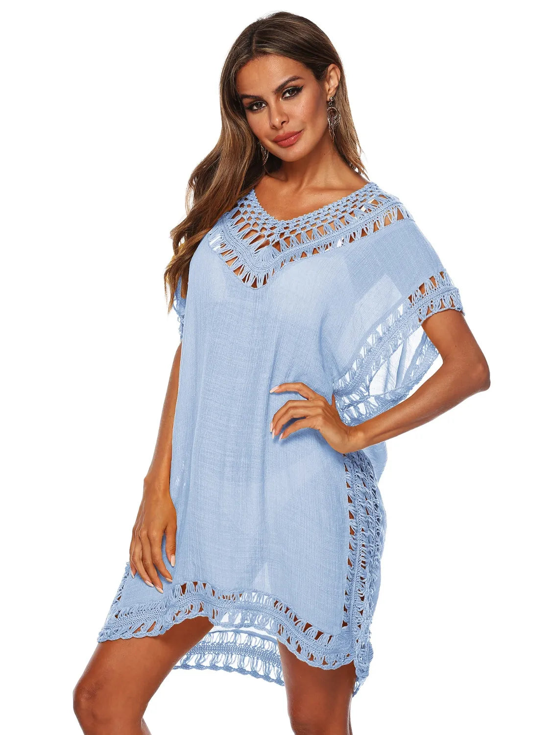 Bohemian Crochet Trim Beach Cover Up Dress - adritiX